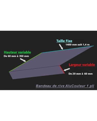 Bandeau de rive 1 pli sur mesure en aluminium couleur. Différent coloris disponibles